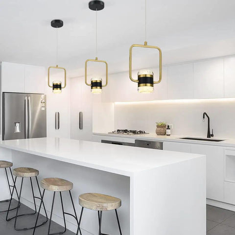 Modern Crystal Pendant Light With Dimmable LED, Brushed Brass And Black Finish, 15W Hanging Fixture For Kitchen Island, Dining Room, Bedroom, Living Room, Bar, Lit Vibe And Easy Install