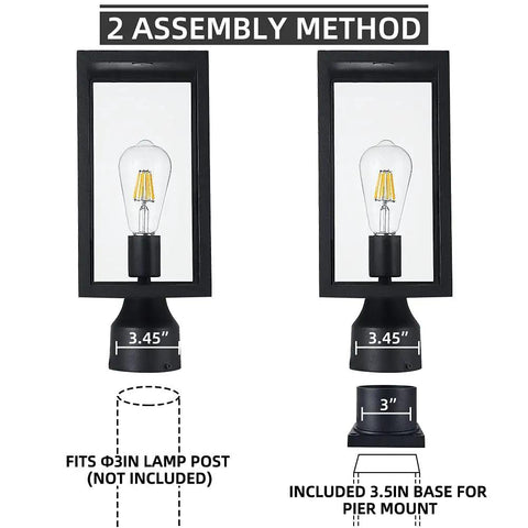 Big 15 Inch Outdoor Post Light Waterproof Cast Aluminum Lamp Post Fixture With Pier Mount Base Matte Black assembly methods