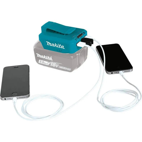 18V LXT Cordless Power Source With Dual USB Ports, 4.2A Total Output charging two smartphones on the go