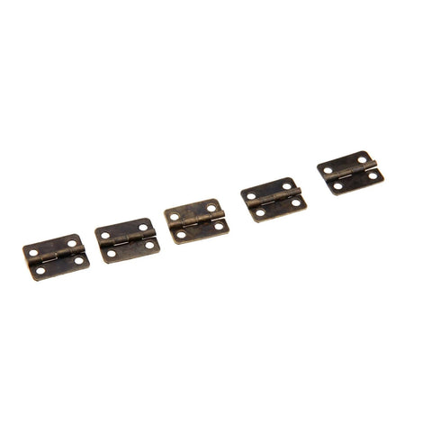 Heavy-Duty Concealed Rotating Hinges Set For Cabinets And Jewelry Boxes, 10-Piece 4-Hole Doors Fittings, shown in a row, bronze finish.