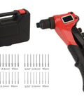 FLZOSPER Heavy Duty Pop Rivet Gun With 200 Pcs Aluminum Blind Rivets Assortment Kit for DIY projects displayed with case and rivet options.