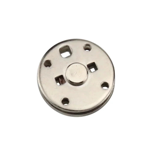 Round metal disk hinge damper for adjustable-torque pivot; front view with central boss and mounting holes.