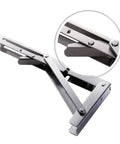 Rock Solid Stainless Steel Folding Shelf Brackets, Pair Of Heavy Duty Wall Mount Supports With Rust Resistant Finish, detailed view.