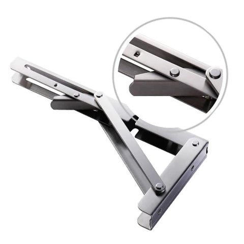 Rock Solid Stainless Steel Folding Shelf Brackets, Pair Of Heavy Duty Wall Mount Supports With Rust Resistant Finish, detailed view.
