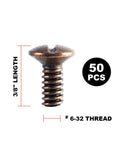 Top Tier Replacement Wall Plate Screws Featuring A Hella Sweet Antique Copper Finish 50 Piece Set crafted from tough carbon steel, 3/8 inch length, 6-32 thread.