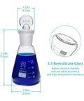 3 Piece Glass Erlenmeyer Flask Set 50ml 150ml 250ml with Stoppers and Cleaning Brush Borosilicate 3.3 Narrow Mouth Lab