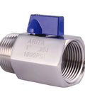 Mini Ball Valve Three Quarter Inch Stainless Steel 304 Reduced Port 1000 PSI For Water Oil And Gas With Blue Handle Side View