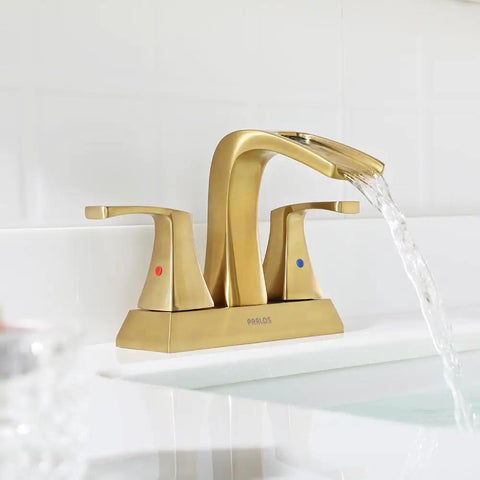 Waterfall Spout Two Handle Bathroom Faucet With Oil Rubbed Bronze Finish Includes Metal Pop Up Drain And Faucet Supply Lines 4 Inch Centerset For Three Hole Sinks No Fuss Durable Tarnish Scratch And Corrosion Resistant Doris 14069