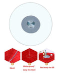Top view of Circular Lazy Susan Turntable Plate For Dining Tables, 80cm glass rotating serving tray, smooth surface, silver base.