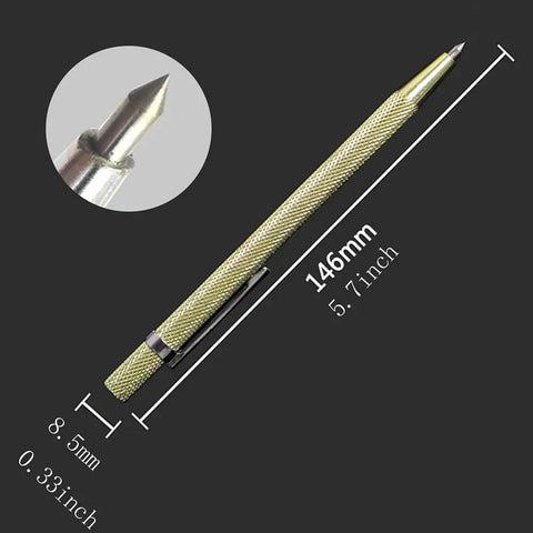 Two Pack Tough As Nails Tungsten Carbide Marker With Non Slip Knurled Handle Pro Grade Engraver Pen showing angling tip and textured grip.