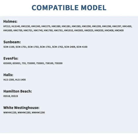 Compatible models list for Humidifier Filter A Replacement For Sunbeam And Holmes 4 Pack Keeps Moisture Up