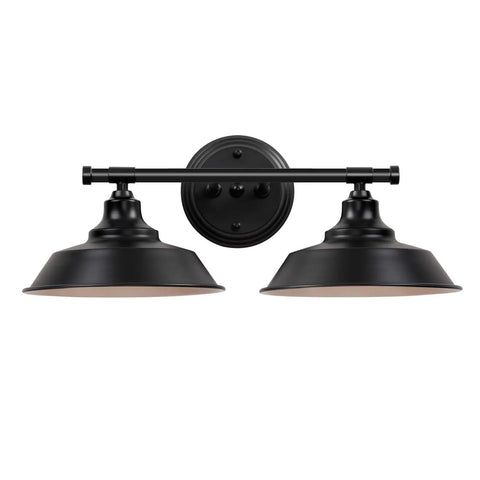 Farmhouse Bathroom Vanity Light 20 Inch Black 2 Light Over Mirror Fixture With Rustic Metal Shades E26 Base Moisture Resistant