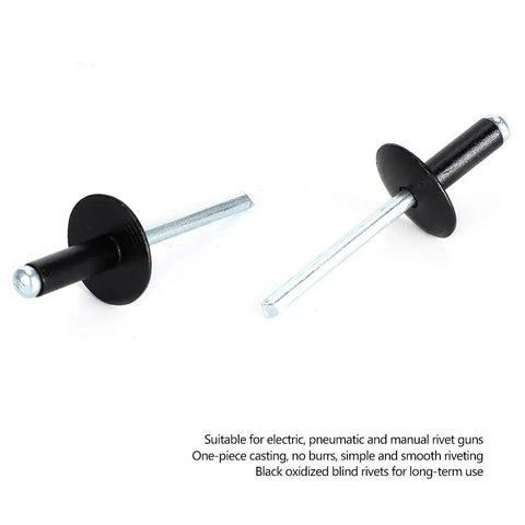 200 Piece Aluminum Blind Rivet Kit Assortment For DIY Projects, black oxidized blind rivets displayed on white background