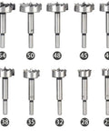 Top Shelf 16 Piece Wood Drill Bit Set With Tungsten Carbide Tips showing various drill bit sizes and shapes for woodworking.