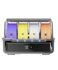 Next Level Multicolor 3D Printing Filament Switcher with four spools, displaying purple, yellow, silver, and orange filament.