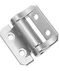 Cabinet door hinge, silver metal with two mounting plates and central hinge barrel.