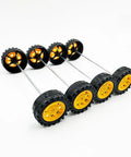 20Pcs 34mm Toy Car Wheels With 10Pcs 2mm Shafts And 100mm Axles For RC Cars with yellow centers and metal rods