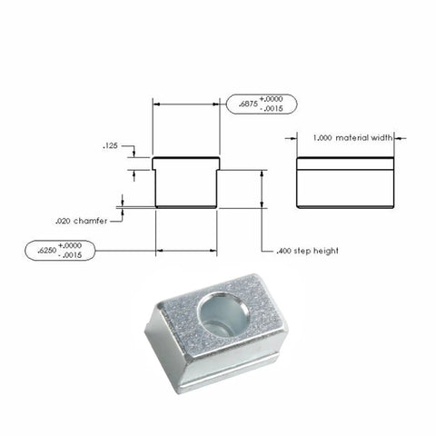Technical drawing and image of Kurt Style Vise Step Keys Crafted From 4140 Steel For Tables With An Eleven Sixteenths Inch Slot Width