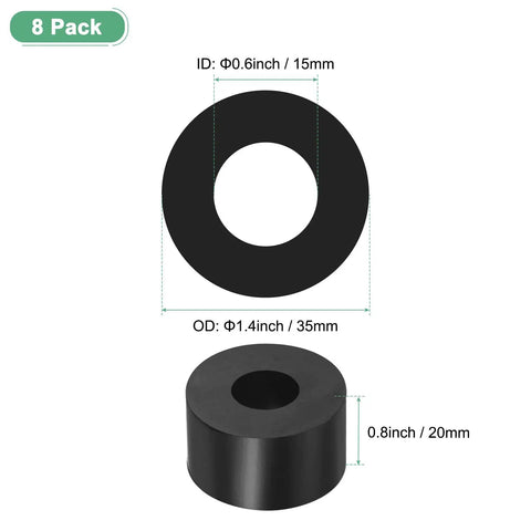 8 Pack Rubber Isolation Washers 1.4 Inch Outer Diameter 0.8 Inch Inner Diameter 0.6 Inch Thick Anti Vibration Pads Black