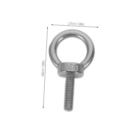 Beefy M6x20 Closed Ring Eye Bolt For Concrete Anchoring And Decorative Projects, Weatherproof And Wear Resistant Stainless Steel Anchor Bolt With Nylon Nut Buffer To Protect Surfaces, Ideal For Precision Instruments. Front view with measurements