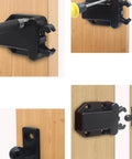 Non Magnetic Door Push Latch For Single Doors installed on wooden cabinet with adjustable spring clip, black ABS material.