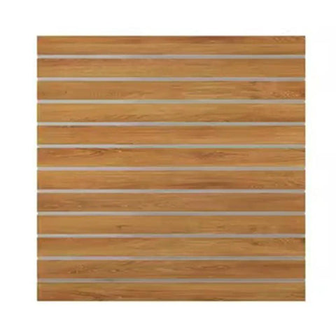Front view of Natural Wood Slat Wall Panels With Pegboard Display Stand, showing uniform slats, for easy wall mount display.