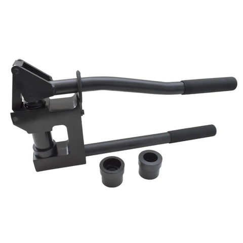 Manual Lever Sheet Metal Hole Punch Kit For 20Gauge Steel With 7/8 Inch, 1-1/8 Inch, And 1-11/32 Inch Dies, black hand tool with dies.