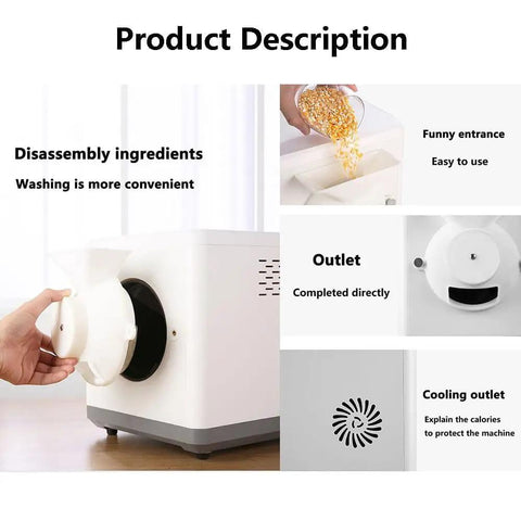 Heavy Duty Electric Coffee Roaster Machine With 360 Degree Even Roasting And Precise Temp Control For Knockout Flavors In Large Batches of Beans Nuts and Grains No Sweat Operation For Kitchen Or Business features disassembly and outlet functionality.