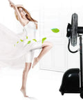 Heavy Duty Industrial Floor Fan With Cooling Mist Feature And Whisper Quiet Tower Design Delivers smooth wide airflow in action.