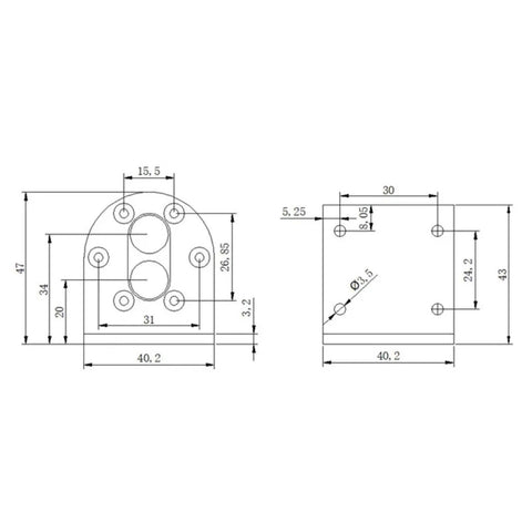 Technical drawing of planetary gear motor bracket dimensions for 550 545 520 3530 3540 series motors.