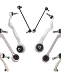 Upgrade Your Ride Game With 8 Piece Steering Suspension Kit For BMW 230i featuring control arms, ball joints, sway links in silver and black.
