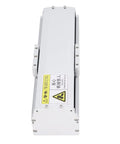 Sturdy Electric Linear Rail Guide For Race Scene With 100mm Rail and Aviation Aluminum Build, showing top view with safety warning.