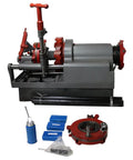 Heavy Duty Electric Pipe Threader Machine For 1/2 To 3 Inch Gas Water Pipes NPT Dies Automatic Retraction showing motor and accessories.