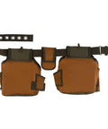 Two Bag Brown Tool Belt With Reinforced Pouch Bottoms, Barrel-Style Pouches, Infinity Belt Fits Up To 52 Inch Waist, Dual Hammer Loops
