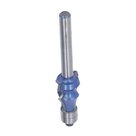 Rock The Shop With This Durable 1/4 Shank Woodworking Router Bit showing blue carbide tip for cutting and trimming MDF.