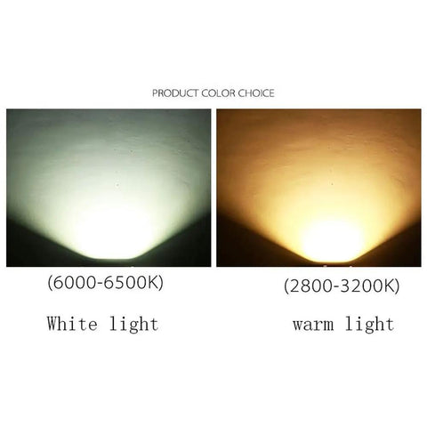 Product color choice comparison for Built Like a Tank 300W LED Flood Light IP67 Waterproof Rated, showing white and warm light options.