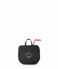 Ultralight 20L Dry Stuff Pack for Travel and Quick Day Trips, folded view, black with logo, roll-top waterproof closure