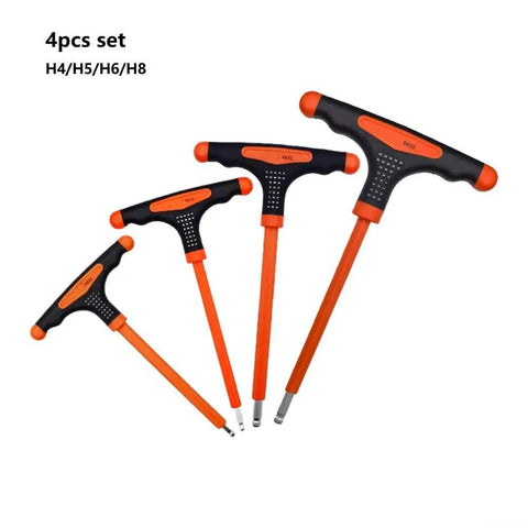 UrbanHui Orange T-Handle Hex Key Wrench Set Features 11 Precision Sizes Made From Durable Chromium Vanadium Steel For Tough Jobs And Pro Grade Torque Delivery Every Time You Fix Stuff Around The House. 4pcs set H4/H5/H6/H8 orange T-handle hex keys