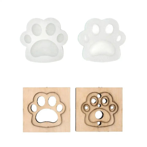4 Piece Leather Cutting Die Set For DIY Crafts, Dog Paw And Keychain Shapes, Heavy Duty Pro Grade Japanese Steel With Wooden Frame
