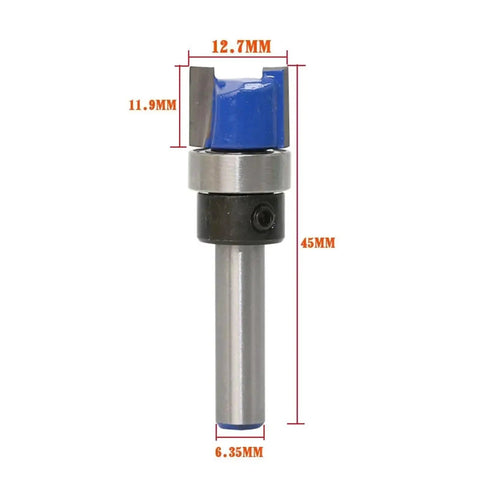 Premium One Piece Flush Trim Router Bit With 1/4 Inch Shank Bearing, 12.7mm cutter, ideal for precise woodworking cuts.
