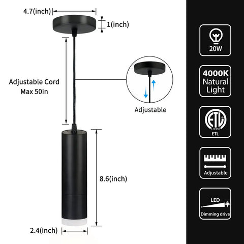 Dope Adjustable Focus Pendant Lights For Kitchen Island And Dining Room, Black Mini LED Spot Pendants, Dimmable 20W 4000K ETL Listed