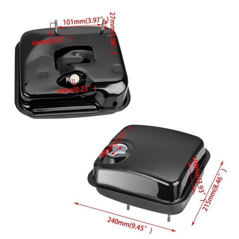 Gas Tank Replacement 0.81 Gallon For Predator 212cc 224cc 196cc 200cc Mini Bikes Go Karts dimensions