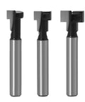 Heavy Duty Three Piece Keyhole Router Bit Set With Rugged Quarter Inch Shank Corrosion Resistant Coating, three carbide bits.