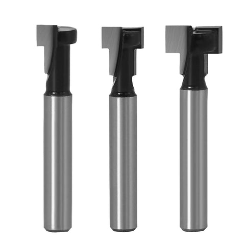 Heavy Duty Three Piece Keyhole Router Bit Set With Rugged Quarter Inch Shank Corrosion Resistant Coating, three carbide bits.