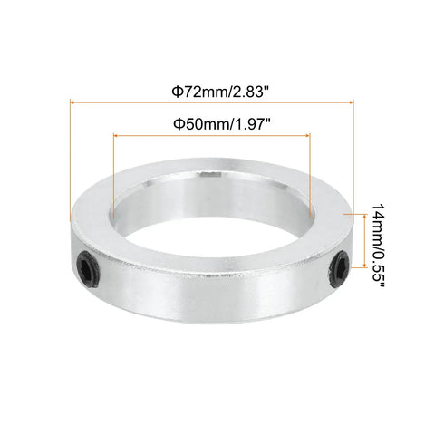 2 Inch Bore Shaft Collar Set Screw Style Clamp Collars Zinc Plated Carbon Steel Silver with dimensions shown