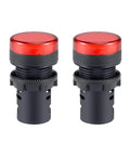 Two Pack Red Indicator Light For Electrical Control Panels, AC And DC 110V, 22mm panel mount, black housing, two-piece front view