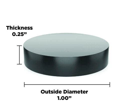 Sorbothane Heavy Duty Vibration Isolation Circular Disc Pad 0.25 Inch Thick 1 Inch Diameter side view with measurements