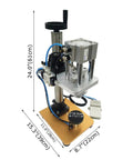 IntXanth Pneumatic Perfume Bottle Crimping Machine 15mm Aluminum Cap Capper Sealer For Vials & Oral Liquid Spray Caps High-Speed Production Tool 800-1000 Bph Industrial Grade sealing equipment with blue hoses and control panel.