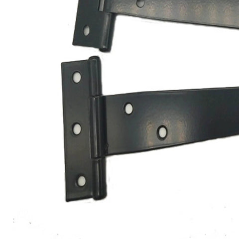 Close-up of Six Pack Galvanized T Hinges Slotted Triangular Door Hinges 7.9 Inch Heavy Duty Rustproof Iron Construction Replacement Cabinet Hardware