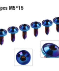 Six Pcs M5 By 15mm Titanium Alloy Self Tapping Bolts Torx Head With Burn Blue Finish For BMW Harley Honda Ducati Applications